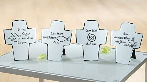 Gilde Glas Kreuz mit Weisheit in 4 verschiedenen Designs für Konfirmation + Kommunion