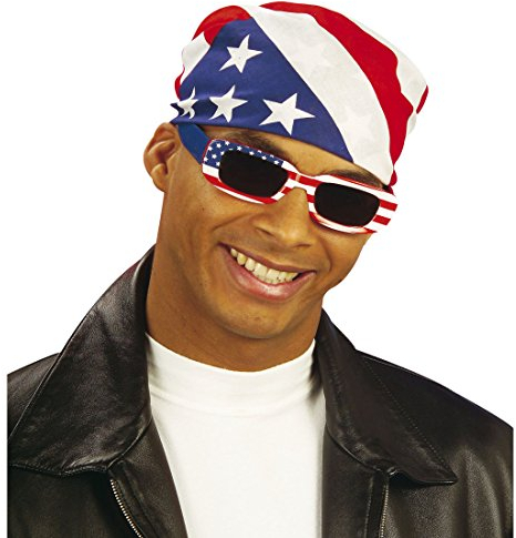 NET TOYS Amerika Kopftuch USA Bandana Stars and Stripes Kopfbedeckung Männer Herrenkopftuch Rocker Biker Haube Tuch Kostüm Accessoire Easy Rider