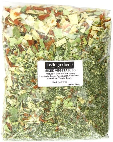 JustIngredients Essentials Mixed Vegetables 500g, Dried Veg Mix, Dehydrated, Long Shelf Life, Bulk Buy, Perfect for Roasting, Snacks & Cooking