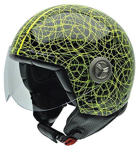 NZI Zeta Graphics Motorradhelm, Schwarz und fluoreszierende Grüne Kreise, L