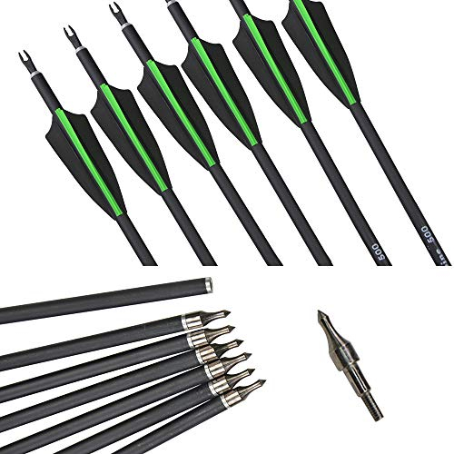 MILAEM 12Pcs 30 Zoll Carbon Pfeile für bogenschießen Bogensport 500 Wirbelsäulenjagd Zielpfeile für Recurvebogen Compoundbogen Outdoor Schießen (Green)