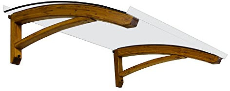 Vordach aus hölzern für den Außenbereich Farbe Honig, Transparente kompakte Polycarbonatabdeckung, Basismodell Legno ONDA, Haustür-Vordächer Größe 90 x 150 cm