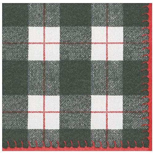Caspari 14802DG Plaid Check Paper Linen Dinner Napkins in Black, Per Package Papierservietten, kariert, Schwarz, 12 Stück, Papier