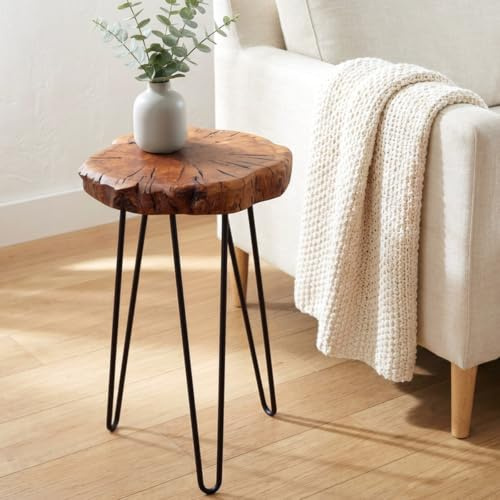 WELLAND Rustic Date Tree End Table Live Edge Side Table18 W x 15 D x 21 H Accent Table Plant Stand for Living Room Bedroom Home Office Patio(Unique Date Plus)