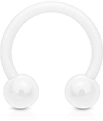 viva-adorno Universal Hufeisen Piercing Kunststoff mit Kugeln Septum, Lippe, Augenbraue, Nase Z292, weiß 1,2x10mm