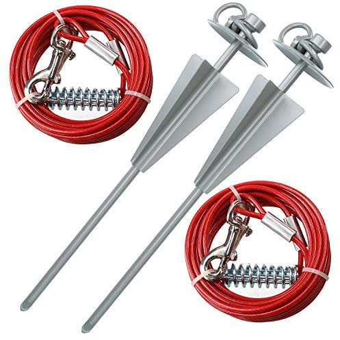 2 X Extra Strong Dog Stake Out SpikeS & 2X10ft Weather Resistant Tie-Out Cable