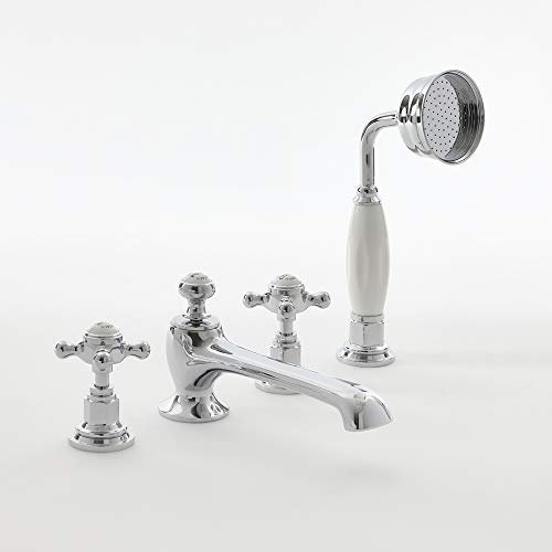 Milano Elizabeth Traditional 4 Tap-Hole Bath Shower Mixer Tap Crosshead Handles - Chrome White