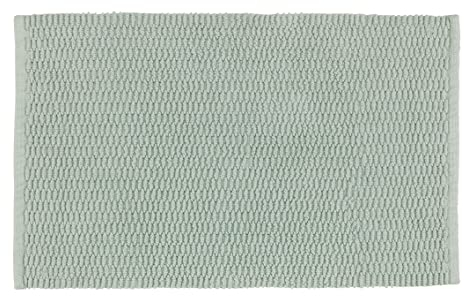 WENKO Badteppich Mona Hellgrün, Badvorleger mit Trendiger Oberflächenstruktur, rutschhemmend beschichtet, waschbar, aus 100% Baumwolle, 50 x 80 cm,Hellgrün