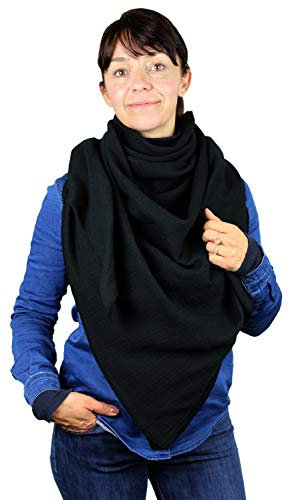 XXL Musselin Tuch Schal 100% feine Baumwolle 130x130cm Damenhalstuch Halstuch Musselintuch Musselin Damen Herren Männer Frauen, Farbe:Schwarz