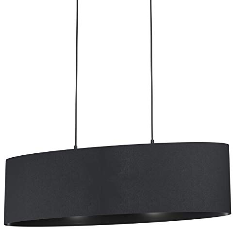 EGLO Pendelleuchte Maserlo 1, 1 flammige Hängelampe Vintage, Hängeleuchte aus Stahl und Textil in Schwarz, Esstischlampe, Wohnzimmerlampe hängend mit E27 Fassung, L 78 cm