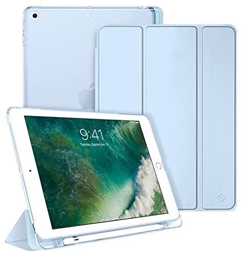 Fintie Funda Compatible con iPad 9.7 (2018/2017) con Soporte Integrado para Pencil - Trasera Transparente Carcasa Ligera Función de Auto-Reposo/Activación, Azul Claro
