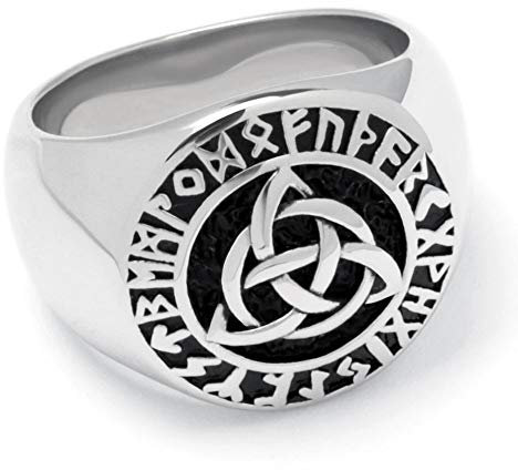 Schmuck-Checker Massiver Wikinger-Ring mit Triqueta und Runenkreis aus 316L Edelstahl Bikerschmuck hochwertiges Männer Geschenk (58 (18,4 mm Ø))