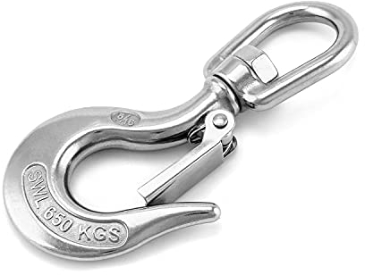 QWORK® Kran Kettenhaken Lasthaken, Edelstahl Schwenk Anhebender Haken Sicherheitshaken 650kg
