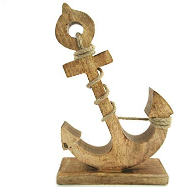 XL Anker auf Sockel aus Mangoholz mit Juteseil Maritime Dekoration (braun) B 22cm x T 7cm x H 35cm