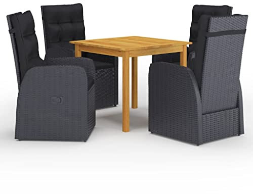 vidaXL Gartenmöbel Set 5-TLG. Sitzgarnitur Sitzgruppe Gartenset Gartengarnitur Tisch Esstisch Stühle Gartentisch Gartenstuhl Sessel Schwarz