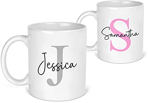 Personalised Mug Initial with Name, Initial Mug, Pink or Blue, Custom Gift for Couples, Her, Mum, Dad, Friend, Nan or Girls