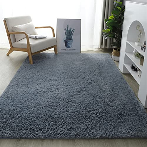 Lifup Teppich Shaggy Anti Rutsch Pflegeleicht, Rechteck Langflor Teppich für Wohnzimmer Schlafzimmer Kinderzimmer Silber Grau 80 x 200 cm