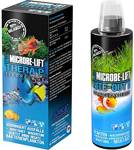 MICROBE-LIFT TheraP – Fischpflege Reinigungsbakterien, verhindert Krankheiten, unterstützt Wachstum von Tieren, 473ml & Nite-Out II – Bakterienstarter für Süß- und Meerwasser Aquarium