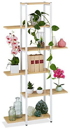 Relaxdays Scaffale Portavasi, 6 Ripiani, Mobile Portafiori in Metallo, 150x78x24 cm, Tavolino per Vasi, Marrone Chiaro, Granito, 1 pz