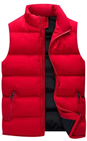 Peuignao Men's Red 5XL Winter Puffer Gilet Vest with Pockets, Sleeveless Jacket, Body Warmer, Waterproof, Large