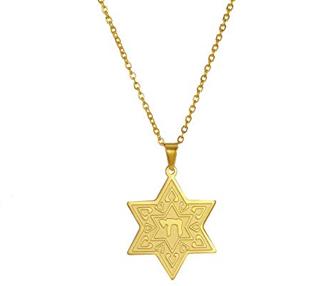 Amaxer Hebräisches Chai-Symbol des Lebens Chanukka Magen Jüdischer jüdischer Davidstern-Anhänger-Halskette für Damen Herren (Gold)