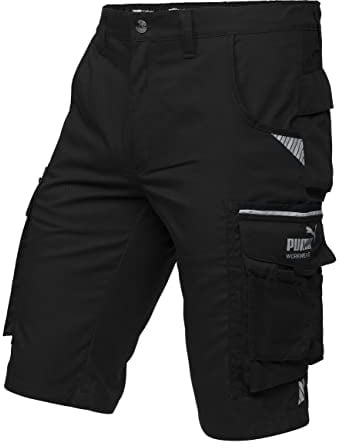 PUMA Workwear Precision X Arbeitsshorts - Kurze Arbeitshose Herren - Robustes, Flexibles Material - Viele Taschen und Reflektoren - Bequeme Passform für Handwerk Gewerbe - Schwarz - Gr. 48