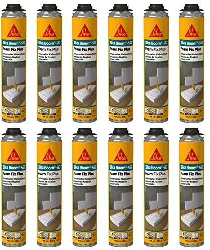 12x Sika Boom 562 Foam Fix Plus WDVS Polyurethan Klebeschaum Dämmstoffkleber Dämmplatten Gipsplatten 750ml