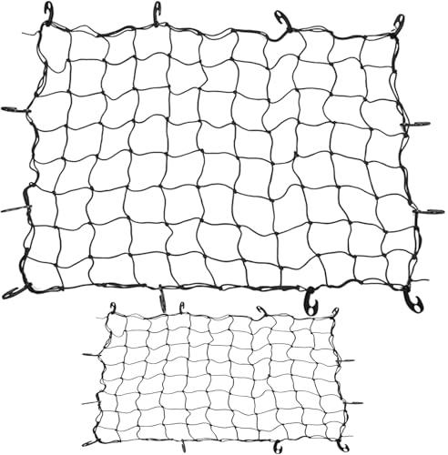 AKOLAFE 2PCS Large Cargo Nets Heavy Duty 120X90cm to 180x240cm Nylon Cargo Netting Bungee Net with 24 Plastic Hooks, Trailers Nets, Car Boot Net Cargo Net for Vans, Trailers, Campervans, Motorcycle
