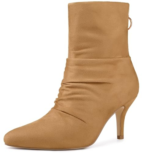 Allegra K Stivaletti da donna a punta con cerniera posteriore slouch tacco a spillo, Marrone, 38 EU