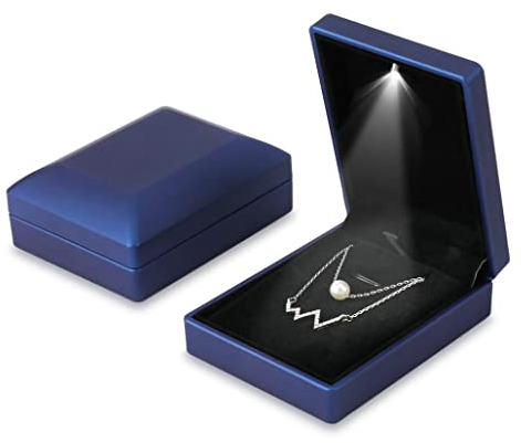 iSuperb 2PK LED Boîte à Pendentif éclairé Boîte de Collier Bracelet Support de Rangement Boîte à Anneaux avec Lumières Boîtes-cadeaux de Bijoux pour Femmes (Bleu)