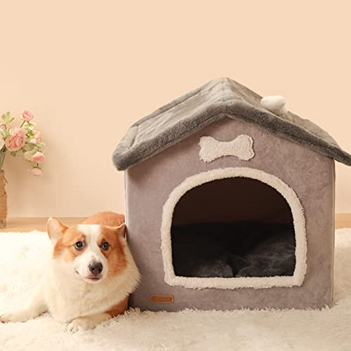 Gesuter Hundehaus Hundehütte Hundehöhle Katzenhaus Katzenhöhle Für Drinnen, Faltbares Hundehüttenbett, Haustierzelt, Plüsch Schlafnestbett Mit Abnehmbarem Kissen, Überdachte Kleine Haustierwohnungen