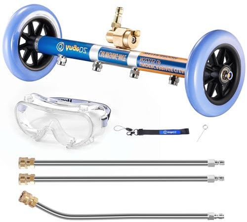 AngeDZ Undercarriage Pressure Washer Attachment, 16 Water Broom, Power Washer Accessories with 4 Nozzles, 3 Extension Wands, QC Anti-Fog Goggles, 4000PSI