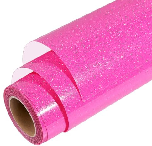 WRAPXPERT Pink Glitter HTV Heat Transfer Vinyl Roll,Pink Glitter HTV Vinyls,10 x5ft Sparkle Iron on Vinyl Rolls for Heat Vinyl Design,Shrits,Easy to Cut & Transfer