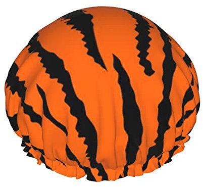 Orange Tiger Leopard Shower Cap,Women'S Shower Caps,Reusable Shower Hair Cap,Fits Most Head Sizes.