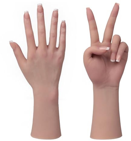 Yuewen Life-Size Silicone Female Hands Built In Bones for Jewelry Display Manicure practice (Beige, 1PC Left Hand With Skeleton)