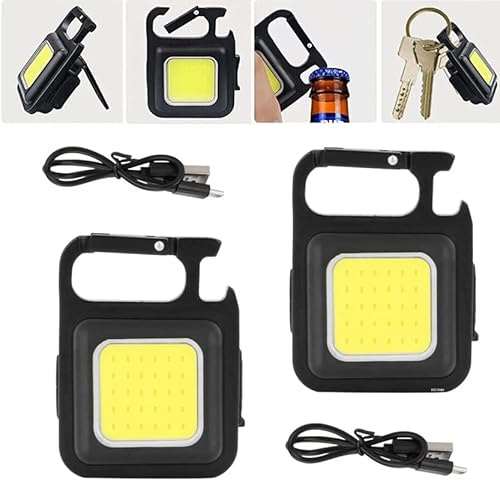DISCORAMA 2X TORCIA LED DA LAVORO RICARICABILE USB CON 3 MODALITA' DI LUCE, MINI LED RICARICABILE PORTATILE 800LM, PILA PORTACHIAVI PORTATILE IMPERMEABILE APRI BOTTIGLIA