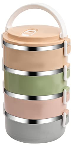 Laughhe 2100ml Thermo-Lunchbox, Tragbarer Thermo-Lunchbox-Behälter aus Edelstahl mit Griff Bento-BoxLebensmittelbehälter (4 Schichten)