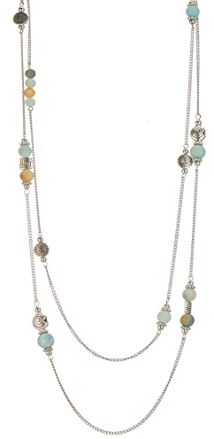 Bulinlin Damen Lange Perlen Kette Statement Halskette mit Silber Anhänger Modeschmuck Kette Geschenk für Frauen(Amazon green)