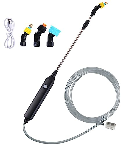 Shienfir Elektrischer Gartensprüher, Bewässerungssprühstab, wiederaufladbarer tragbarer Akku-Pflanzensprüher, Edelstahl-Bewässerungsspray mit 3 Düsen, 1 Ladekabel, 1 Schlauch 3M