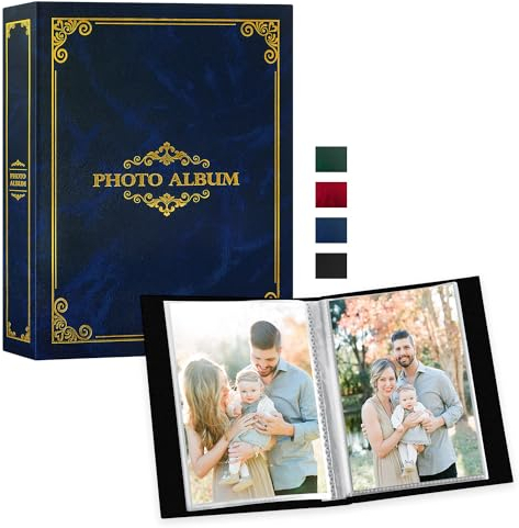 Lanpn Fotoalbum 10x15 50 2 Packungen, Klein Mini Traditionell Kunstleder Einstecken Einsteckalbum für Hochformat Fotos Bilder Blau