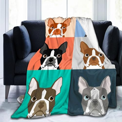 Fun Boston Terrier Blanket Dog Soft Cozy Flannel Throw Blankets Lightweight Warm Bed Throws Plush for Couch Sofa Camping Office Travel Home Bedroom Decor Girls Boys Teens Women Gifts, 60x50