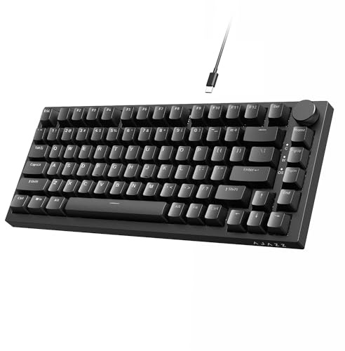 ATTACK SHARK Ajazz AK820 Mechanical Keyboard with CNC Knob Control,75% Gasket Mount Keyboard and Detachable USB Wired Gaming Keyboard for Win/Mac,White Light,NKRO,Blue Clicky Switch(Black)