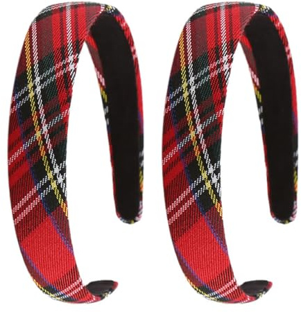 2 Stück kariertes Schottenkaro-Stirnband, elegant, für Damen, Schottenkaro-Stirnbänder, Vintage-Stil, Haarbänder für Mädchen und Mädchen