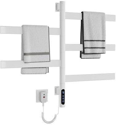 ZOYI 180° rotación baño toallero eléctrico, radiador eléctrico, 220 V (blanco, 5 polos)
