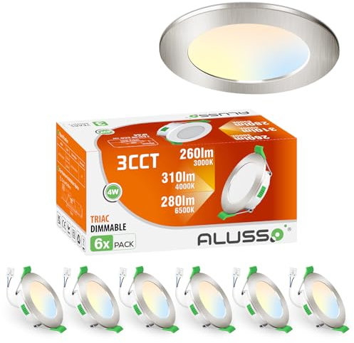 ALUSSO 6 Faretti LED da Incasso, 4W 310 Lumen Dimmerabile luci ultrasottili da soffitto e per l’illuminazione da interno, Lampada Bianco Caldo 3000K Bianco Neutro 4000K Bianco Freddo 6500K da Incasso