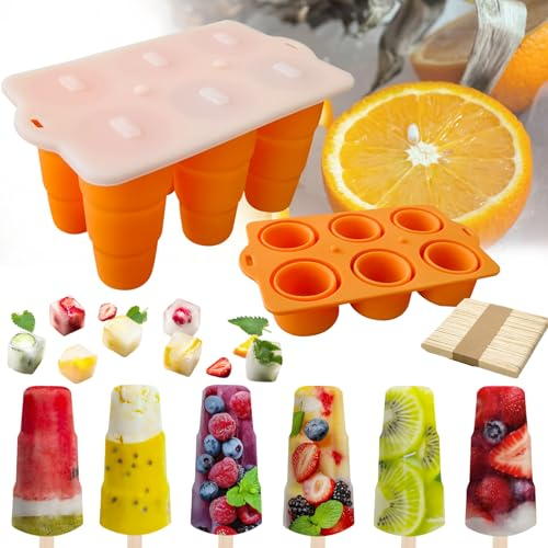 2 in 1 Design Silikon Eisformen Eis am Stiel Sil ikon, Faltbare Eisformen S ilikon, 6 Kavitäten Eis Am Stiel Formen, Wiederverwendbare Eisstiele für Selbstgemachtes eis am stiel formen bpa frei