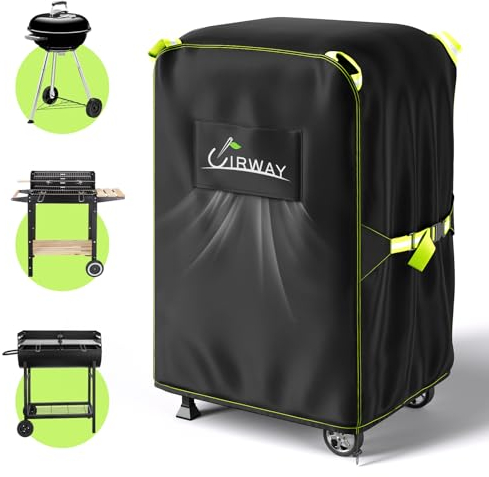 UIRWAY Funda para Barbacoa con Tira Reflectante y Ventilación de Aire - BBQ Cover Impermeable de Tela Oxford 420D Recubierta de Plata, para Weber, Char-Broil, Nexgrill y Más, 77 x 67 x 120 cm
