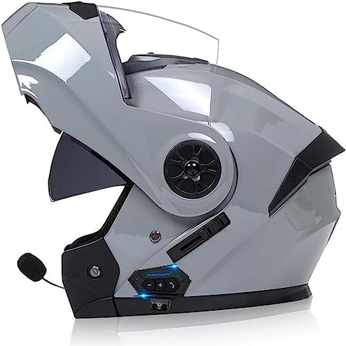 ZHTBATE Casque De Moto avec Intercom Bluetooth, Casque Intégré avec Microphone À Deux Haut-Parleurs Adultes Hommes Femmes Casque Modulaire À Double Visière Homologué ECE