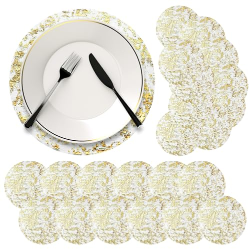 30 PCS Einweg-Tischsets Aus Gold, Platzset Rund, Metallische Tischsets Aus Goldfolie für Esstisch Hochzeit Geburtstag Party Urlaub Heimdekoration, 16CM