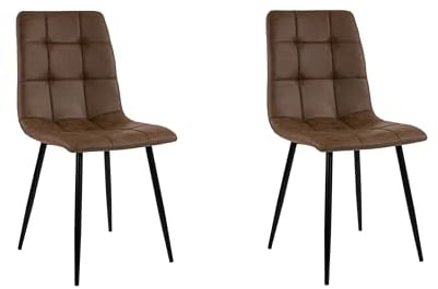 SAM 2er Set Esszimmerstuhl ULF, Stoffbezug braun, Schwarze Metallfüße, Schalenstuhl im skandinavischen Stil, quadratische Absteppungen, pflegeleichter Stuhl